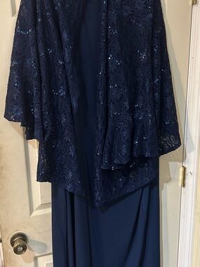 Catherines Navy Lace Sequin Layered Evening Dress